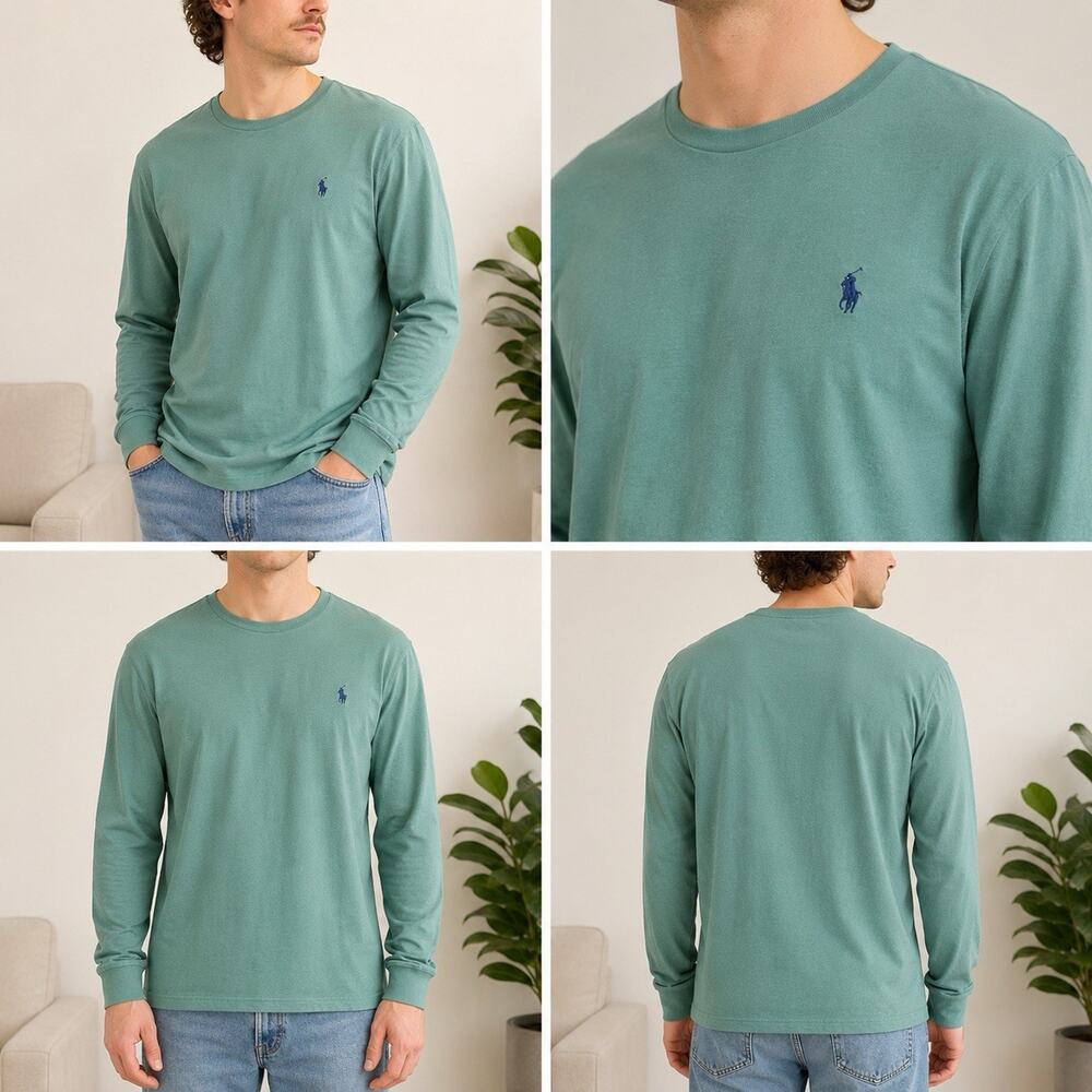 Polo Ralph Lauren Mens XL Green Long Sleeve T Shirt Blue Pony Logo Crewneck